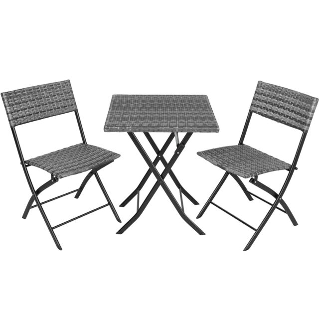 tectake Garden Furniture Set Trevi - 2 chairs, 1 table, bistro set, foldable in Grey - Size: 2 Seater - image 1