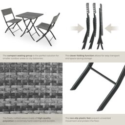 tectake Garden Furniture Set Trevi - 2 chairs, 1 table, bistro set, foldable in Grey - Size: 2 Seater - thumbnail 5
