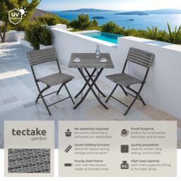 tectake Garden Furniture Set Trevi - 2 chairs, 1 table, bistro set, foldable in Grey - Size: 2 Seater - thumbnail 2