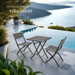 tectake Garden Furniture Set Trevi - 2 chairs, 1 table, bistro set, foldable in Grey - Size: 2 Seater - thumbnail 8