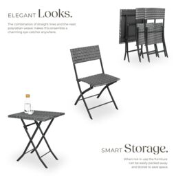tectake Garden Furniture Set Trevi - 2 chairs, 1 table, bistro set, foldable in Grey - Size: 2 Seater - thumbnail 4