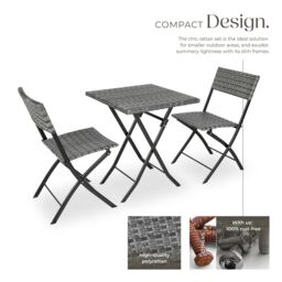 tectake Garden Furniture Set Trevi - 2 chairs, 1 table, bistro set, foldable in Grey - Size: 2 Seater - thumbnail 3