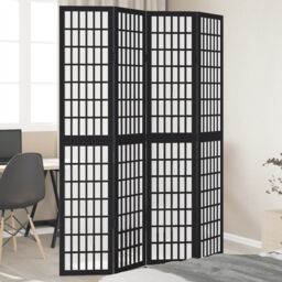Berkfield Home Room Divider 4 Panels Black Solid Wood Paulownia
