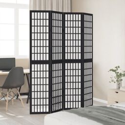 Berkfield Home Room Divider 4 Panels Black Solid Wood Paulownia - thumbnail 3