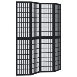 Berkfield Home Room Divider 4 Panels Black Solid Wood Paulownia - thumbnail 2