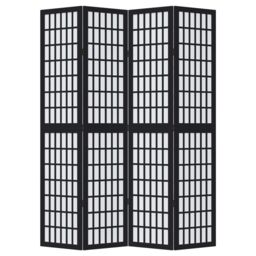 Berkfield Home Room Divider 4 Panels Black Solid Wood Paulownia - thumbnail 4