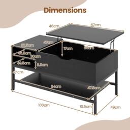 Costway Lift Top Coffee Table Living Room Table w/ Storage Shelf-Black in Black - thumbnail 9