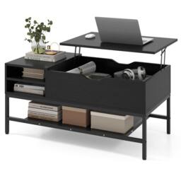 Costway Lift Top Coffee Table Living Room Table w/ Storage Shelf-Black in Black - thumbnail 1