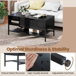 Costway Lift Top Coffee Table Living Room Table w/ Storage Shelf-Black in Black - thumbnail 2