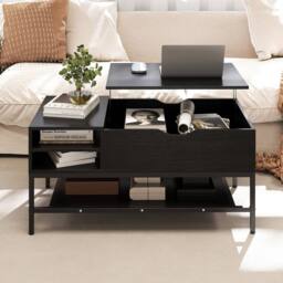 Costway Lift Top Coffee Table Living Room Table w/ Storage Shelf-Black in Black - thumbnail 4