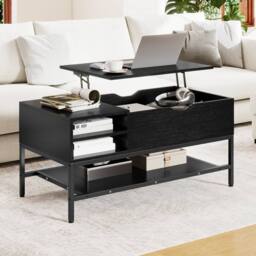 Costway Lift Top Coffee Table Living Room Table w/ Storage Shelf-Black in Black - thumbnail 3