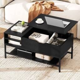 Costway Lift Top Coffee Table Living Room Table w/ Storage Shelf-Black in Black - thumbnail 8