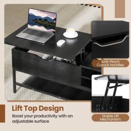 Costway Lift Top Coffee Table Living Room Table w/ Storage Shelf-Black in Black - thumbnail 6