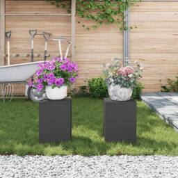 Berkfield Home Outdoor Plant Stands Pillar 2 pcs Black 24x24x35 cm Steel - Size: 24 x 24 x 35 cm - thumbnail 4