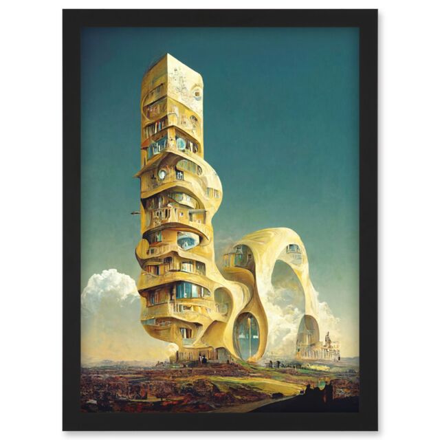 Artery8 Surrealism Modern Architecture Palace Artwork Framed Wall Art Print A4 in Black - image 1