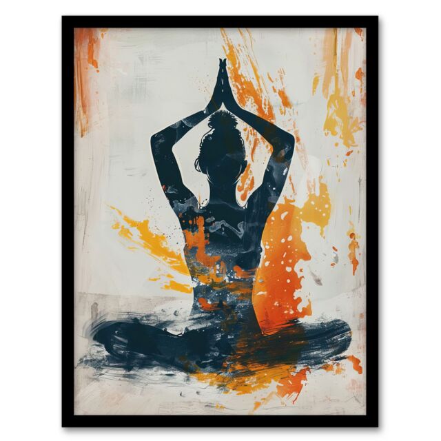 "Artery8 Abstract Painting Woman in Yoga Pose Orange Framed Art Print - Size: W12"" x H16""" - image 1
