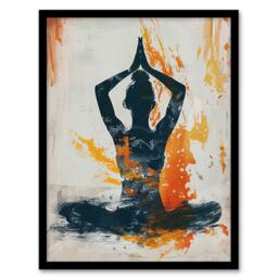 "Artery8 Abstract Painting Woman in Yoga Pose Orange Framed Art Print - Size: W12"" x H16""" - thumbnail 1