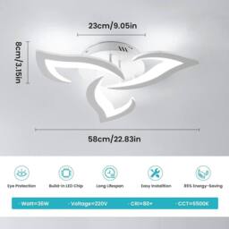 COMELY 36W Modern Design Ceiling Light, 3 Lights, 6500K Cool White - thumbnail 6
