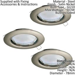 Loops 2 PACK 3 PACK Flush Ceiling Downlight Satin Nickel Steel 3x 3W GU10 Bulb in Metallics - thumbnail 2
