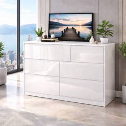 Harmin Modern White High Gloss Chest of Drawers, 7 Drawer Handleless Cabinet - thumbnail 8
