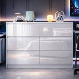 Harmin Modern White High Gloss Chest of Drawers, 7 Drawer Handleless Cabinet - thumbnail 3