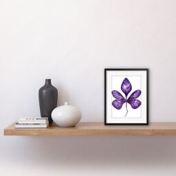 "Artery8 Wall Art Print Purple on White Money Tree Leaf Modern Simple Artwork Framed 9X7 Inch in Black - Size: W7"" x H9""" - thumbnail 2