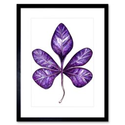 "Artery8 Wall Art Print Purple on White Money Tree Leaf Modern Simple Artwork Framed 9X7 Inch in Black - Size: W7"" x H9""" - thumbnail 1