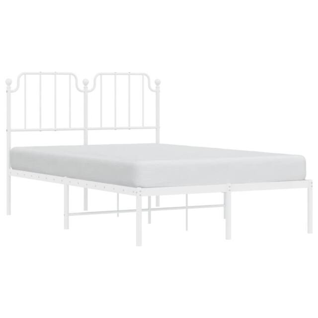 Berkfield Home Metal Bed Frame with Headboard White 120x200 cm - Size: Small Double - image 1