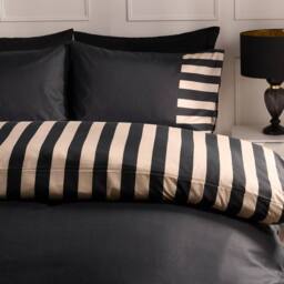 OHS Stripe Edge Bedding Set Microfibre Duvet Cover with Pillowcase in Black - Size: Double - thumbnail 2