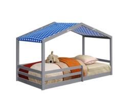 Comfy Living Ltd 3ft Wooden House Bed With Blue Tent in Grey - Size: Single - thumbnail 2