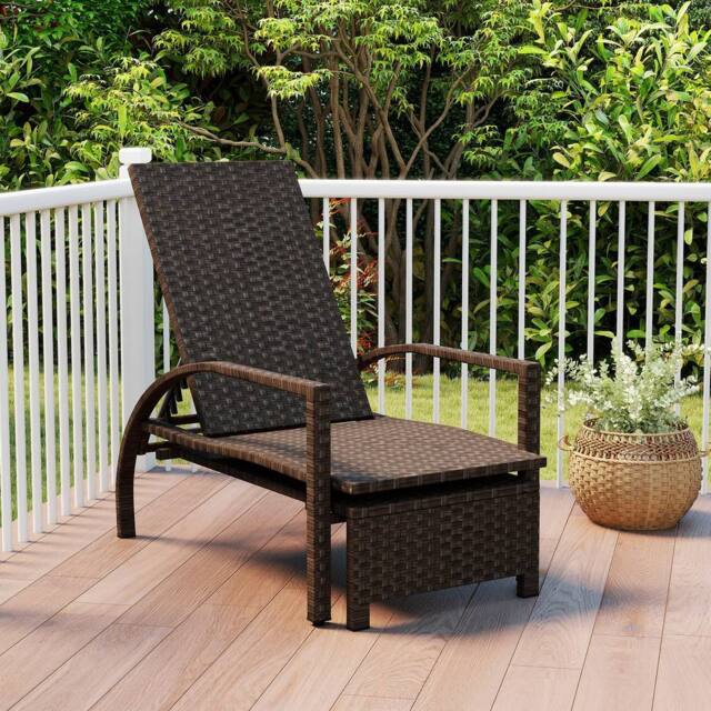 Gymax 6-Position Wicker Chaise Lounge Adjustable Backrest for Pool Patio in Brown - image 1