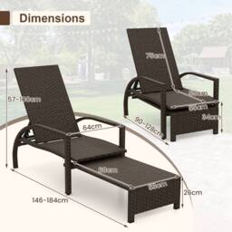 Gymax 6-Position Wicker Chaise Lounge Adjustable Backrest for Pool Patio in Brown - thumbnail 2