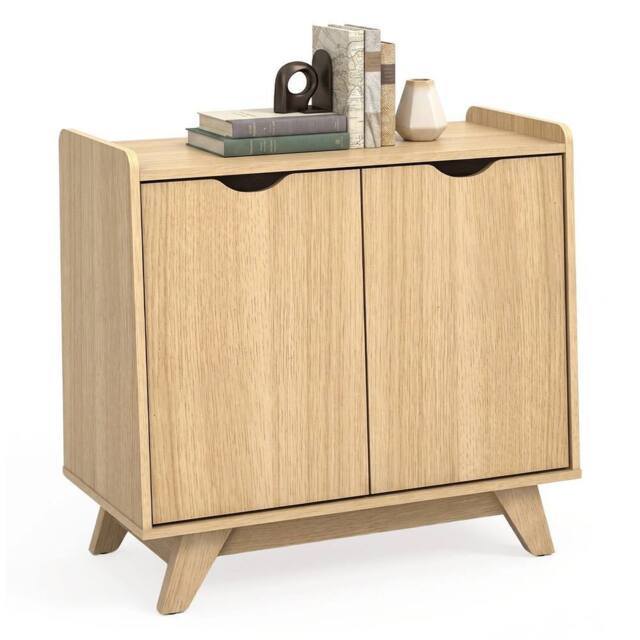 VOGREX 2-Door Storage Cabinet 5 Adjustable Shelves in Natural - image 1