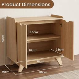 VOGREX 2-Door Storage Cabinet 5 Adjustable Shelves in Natural - thumbnail 2