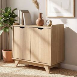 VOGREX 2-Door Storage Cabinet 5 Adjustable Shelves in Natural - thumbnail 3