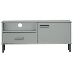 Berkfield Home TV Cabinet with Metal Legs Grey Solid Wood Pine OSLO - thumbnail 4