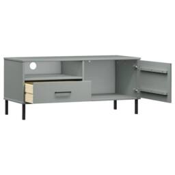 Berkfield Home TV Cabinet with Metal Legs Grey Solid Wood Pine OSLO - thumbnail 5