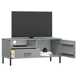 Berkfield Home TV Cabinet with Metal Legs Grey Solid Wood Pine OSLO