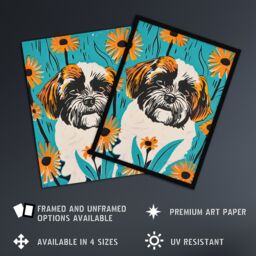 "Artery8 Vibrant Shih Tzu Daisy Portrait Dog Lover Floral Wall Art Print in Blue - Size: W12"" x H16""" - thumbnail 2
