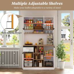 Merax High Kitchen Storage Cabinet with High Gloss Doors & Storage in White - thumbnail 3