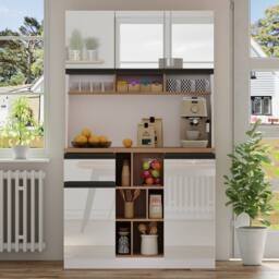 Merax High Kitchen Storage Cabinet with High Gloss Doors & Storage in White - thumbnail 8
