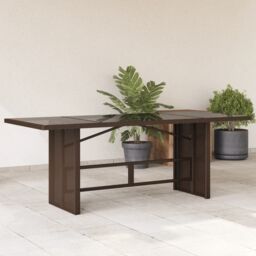 Berkfield Home Garden Table with Glass Top Brown 190x80x74 cm Poly Rattan - Size: 190 x 80 x 74 cm - thumbnail 1