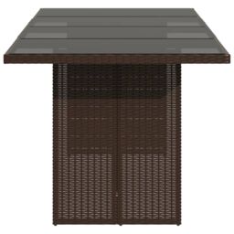 Berkfield Home Garden Table with Glass Top Brown 190x80x74 cm Poly Rattan - Size: 190 x 80 x 74 cm - thumbnail 4