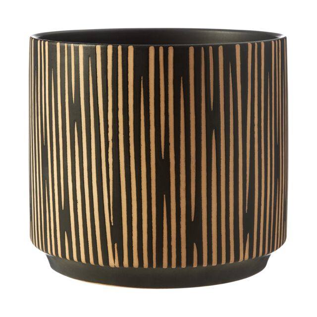 Orsina Large Black & Cream Ceramic Planter for Home, Handcrafted Modern Tall Cylindrical Planter In Black & Cream - image 1