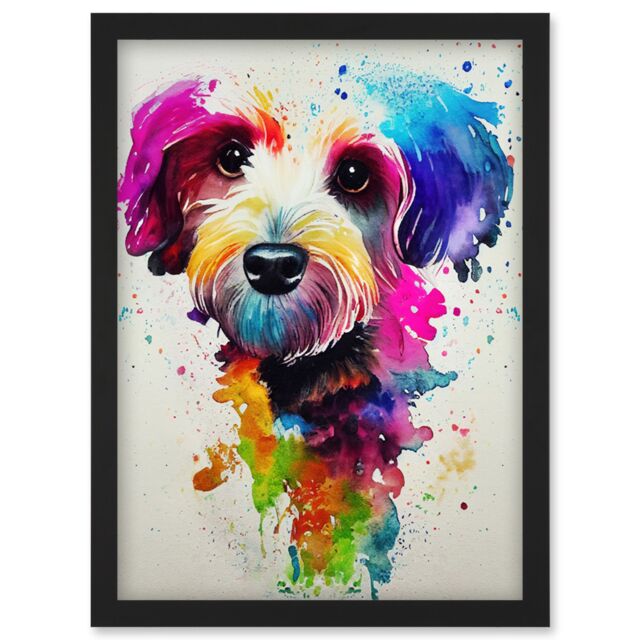Artery8 Ink Splatter Cockapoo Dog Watercolour Painting Artwork Framed Wall Art Print A4 in Black - image 1