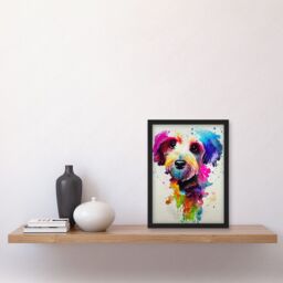 Artery8 Ink Splatter Cockapoo Dog Watercolour Painting Artwork Framed Wall Art Print A4 in Black - thumbnail 2