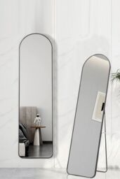 Living and Home Modern Arched Metal Frame Full Length Mirror in Black