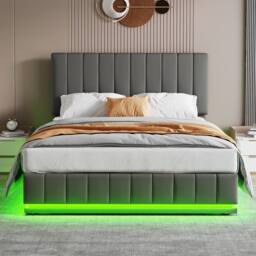 BTM Grey 5ft King Ottoman Bed with LED, Hydraulic Storage & Headboard - thumbnail 6