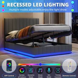 BTM Grey 5ft King Ottoman Bed with LED, Hydraulic Storage & Headboard - thumbnail 7