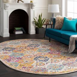 Livabliss Harput-Vintage Orange Blue Beige Grey Traditional Boho Living Rug in Burnt Orange - Size: 60 cm x 90 cm